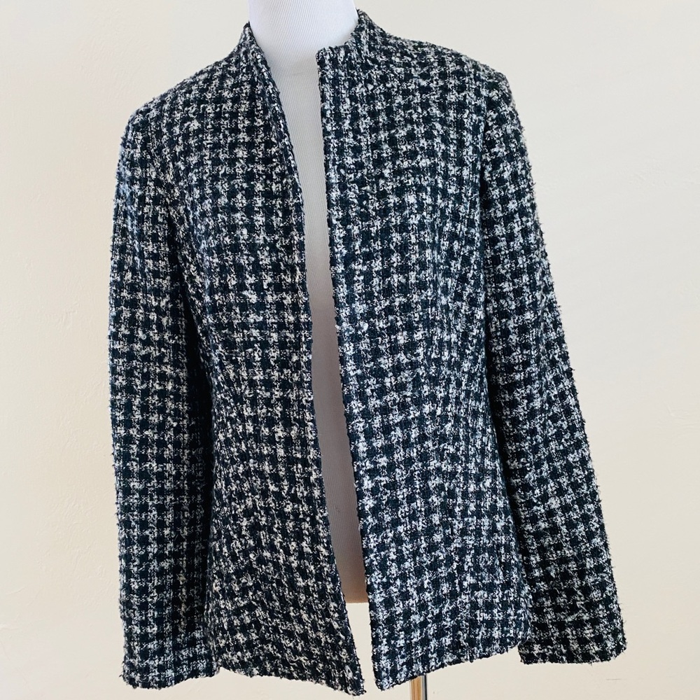 Vintage Evan Picone Wool Blazer Sz 8 Black Classic Tweed Lady Jacket Office Work
